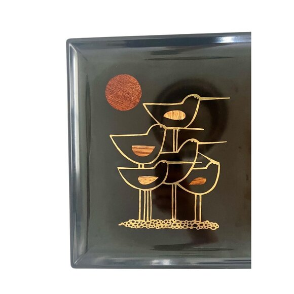 Vintage Couroc Cheese Tray With Shorebirds Seabird Design MCM 60s - Picture 2 of 8